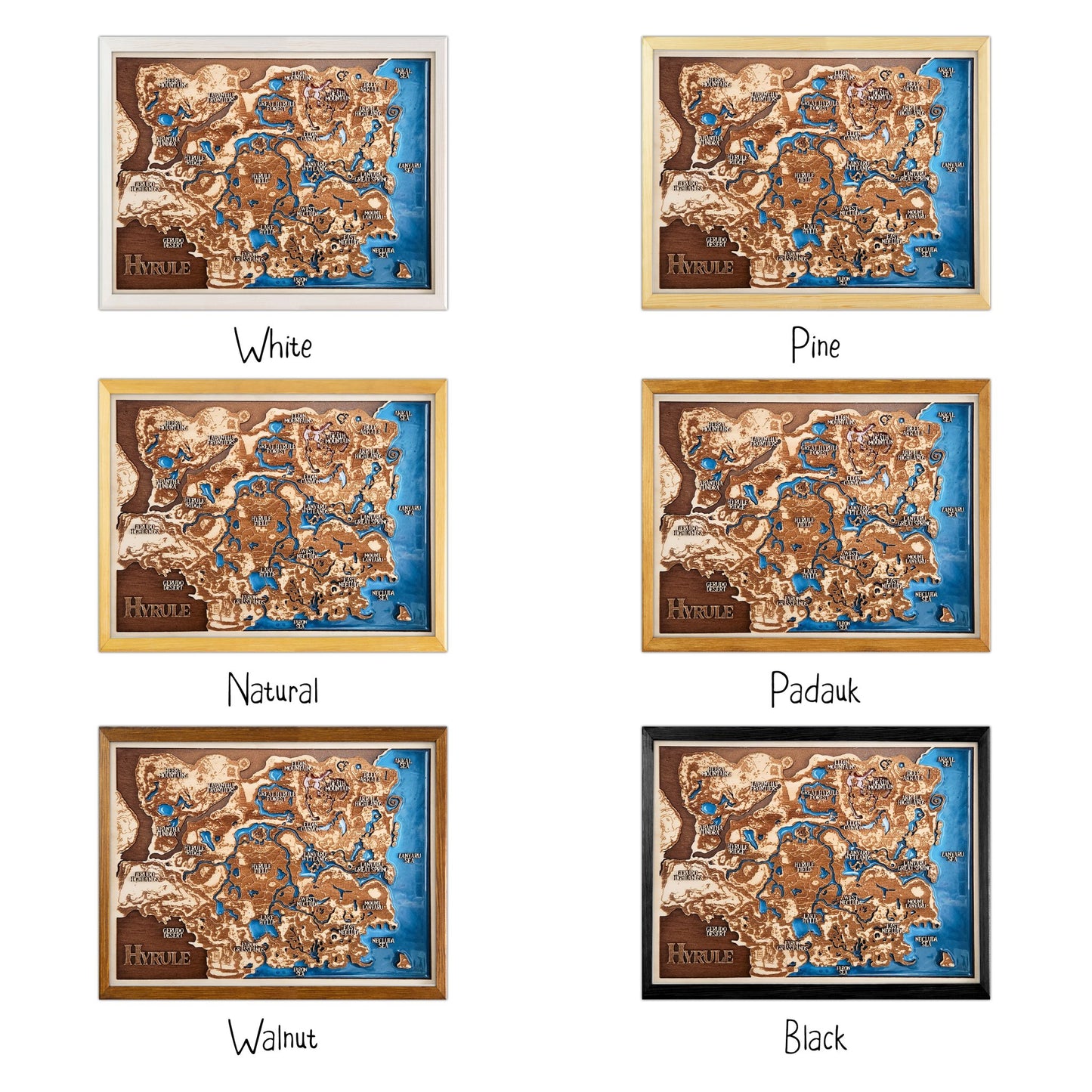 Hyrule map of Zelda, Breath of the Wild, Wooden Resin Map - Kutalp