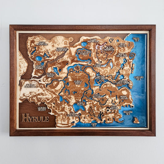 Hyrule map of Zelda, Breath of the Wild, Wooden Resin Map - Kutalp
