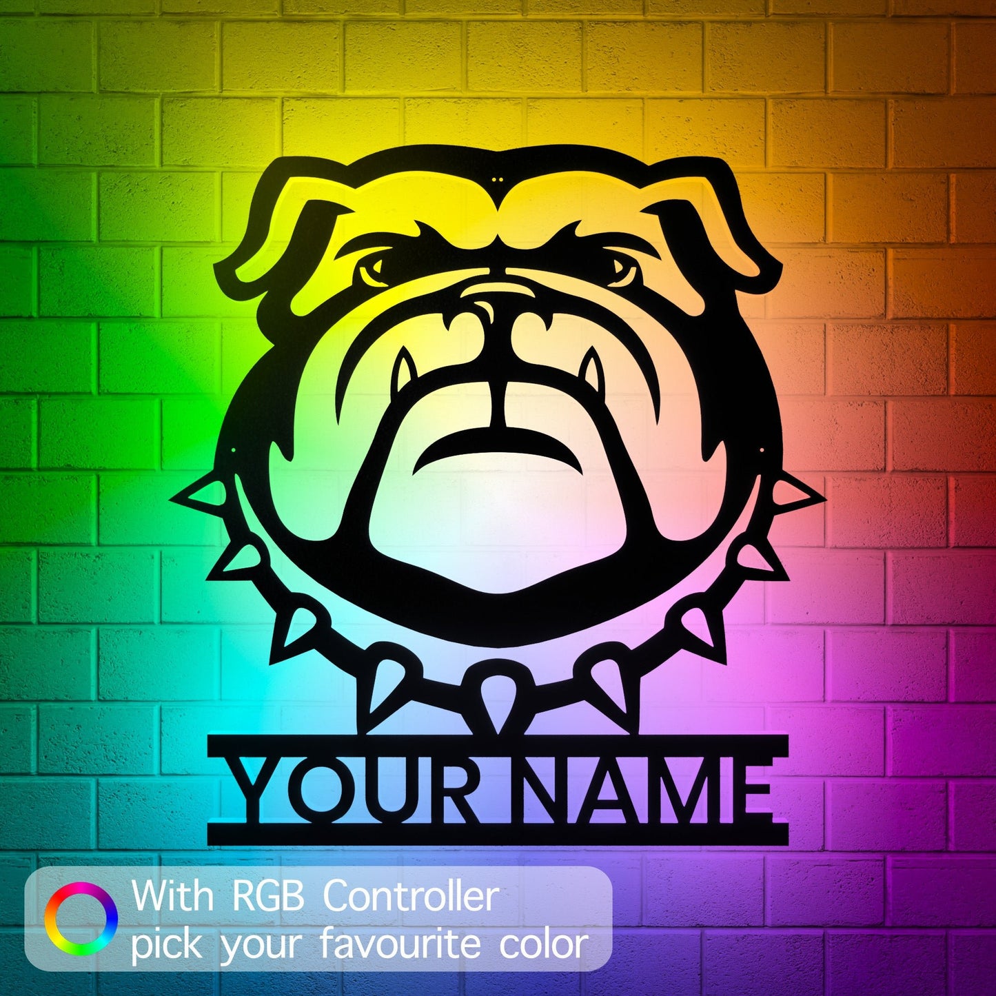 Bulldog RGB Led Wall Sign Personalized Collegiate - Kutalp