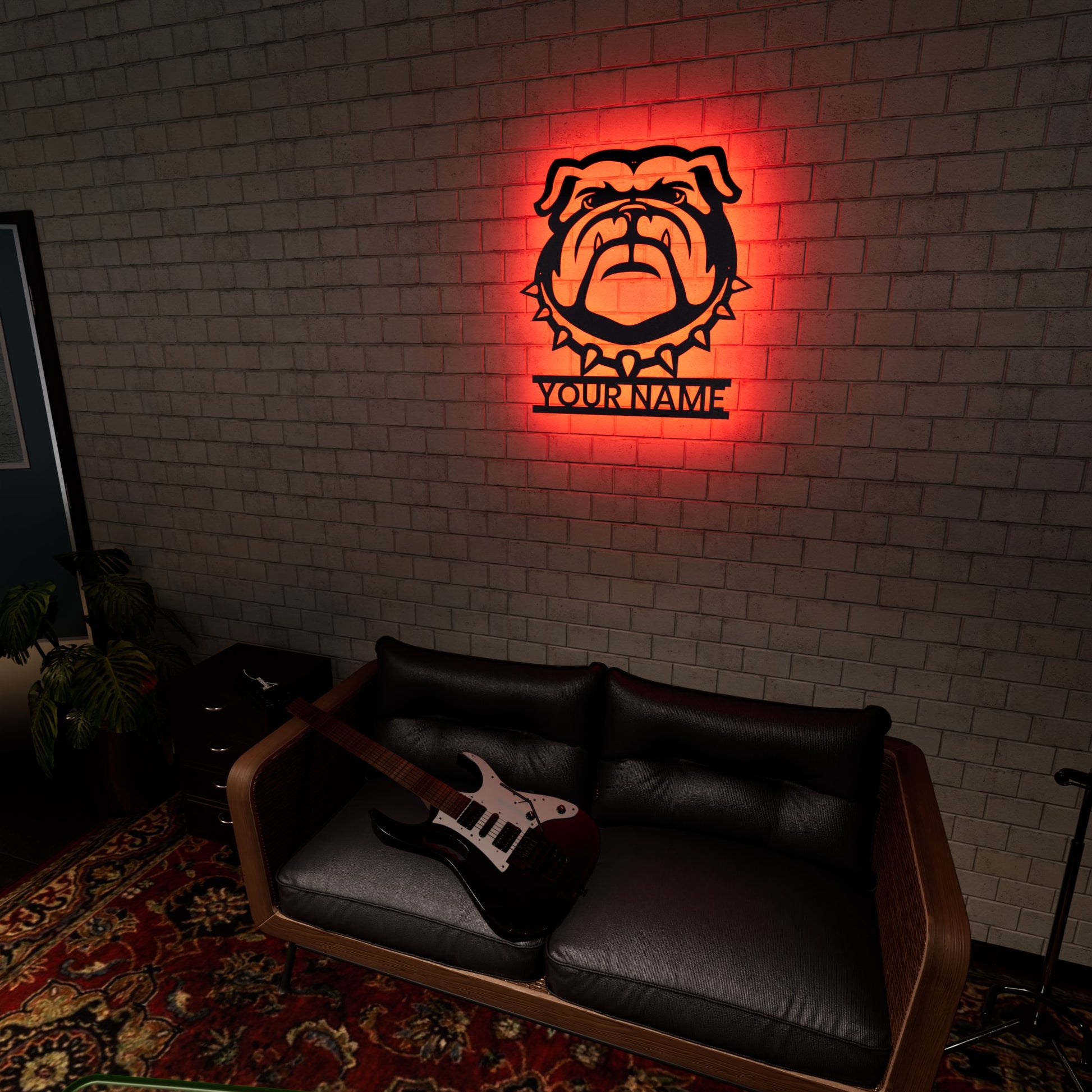 Bulldog RGB Led Wall Sign Personalized Collegiate - Kutalp