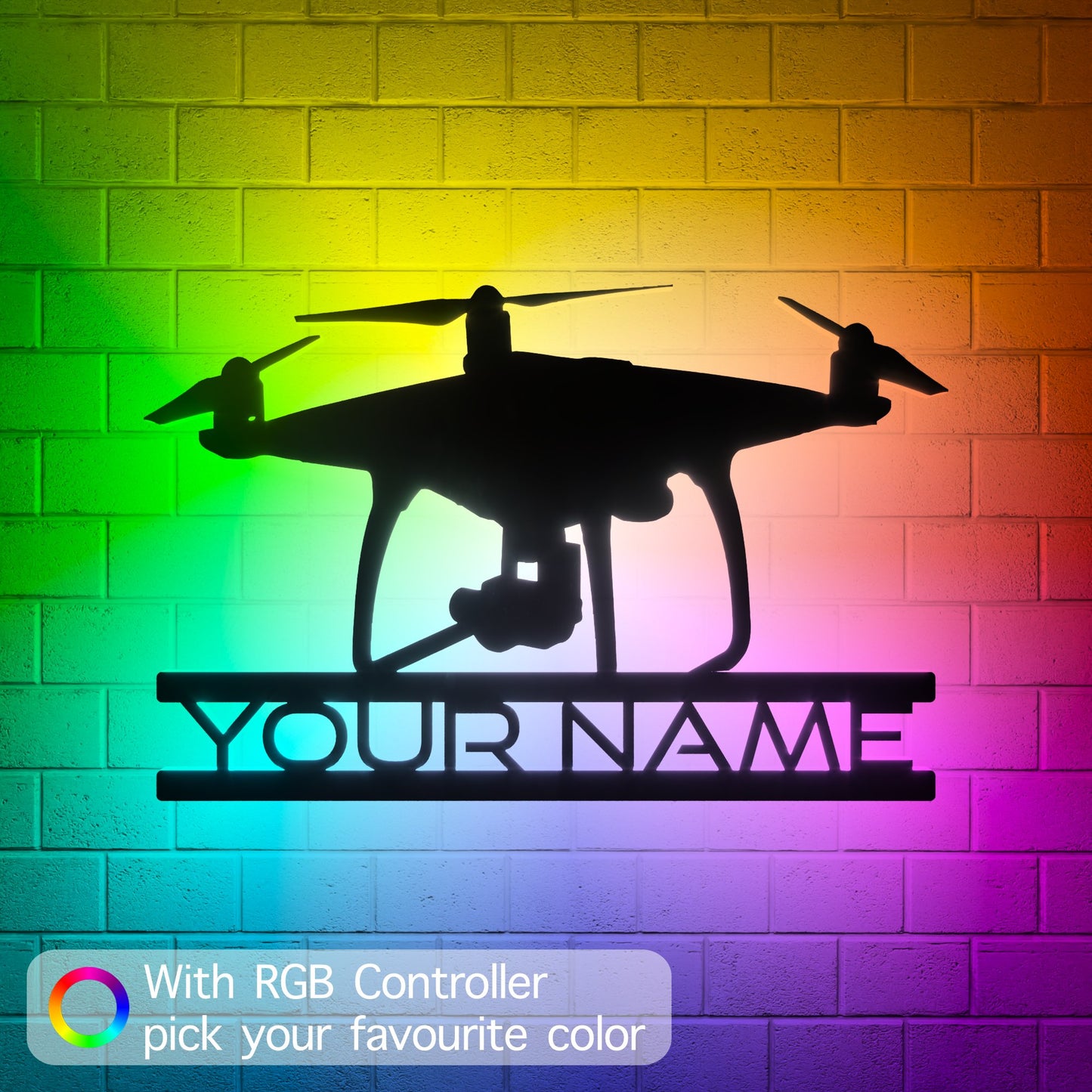 Drone Led Wall Sign Personalized - RGB Lighted - Kutalp