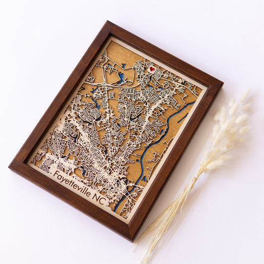 Fayetteville NC Wooden City Map | Wood & Epoxy - Kutalp