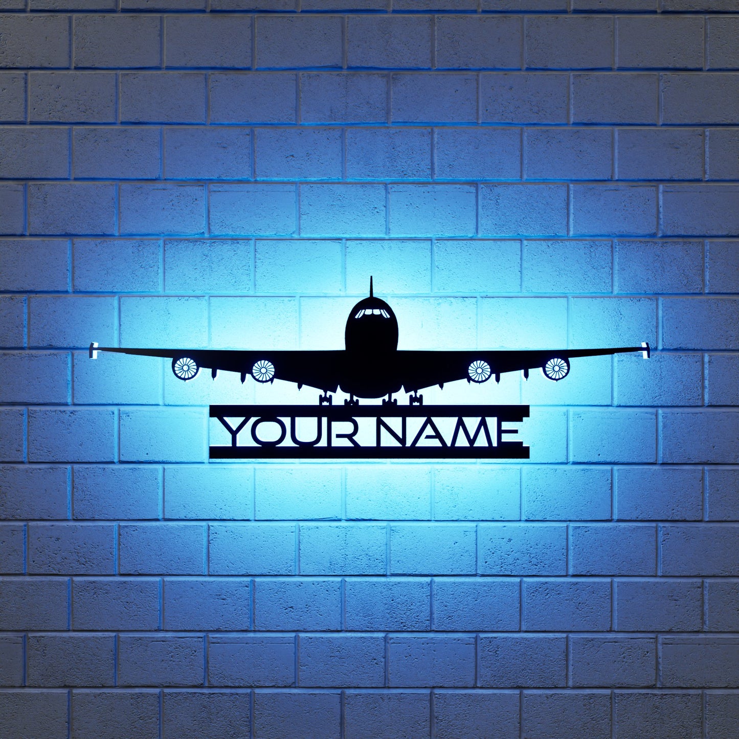 Four-engined Jet Airliner RGB Led Wall Sign Personalized - Kutalp