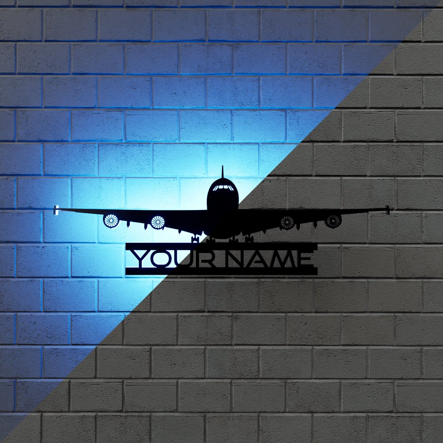 Four-engined Jet Airliner RGB Led Wall Sign Personalized - Kutalp