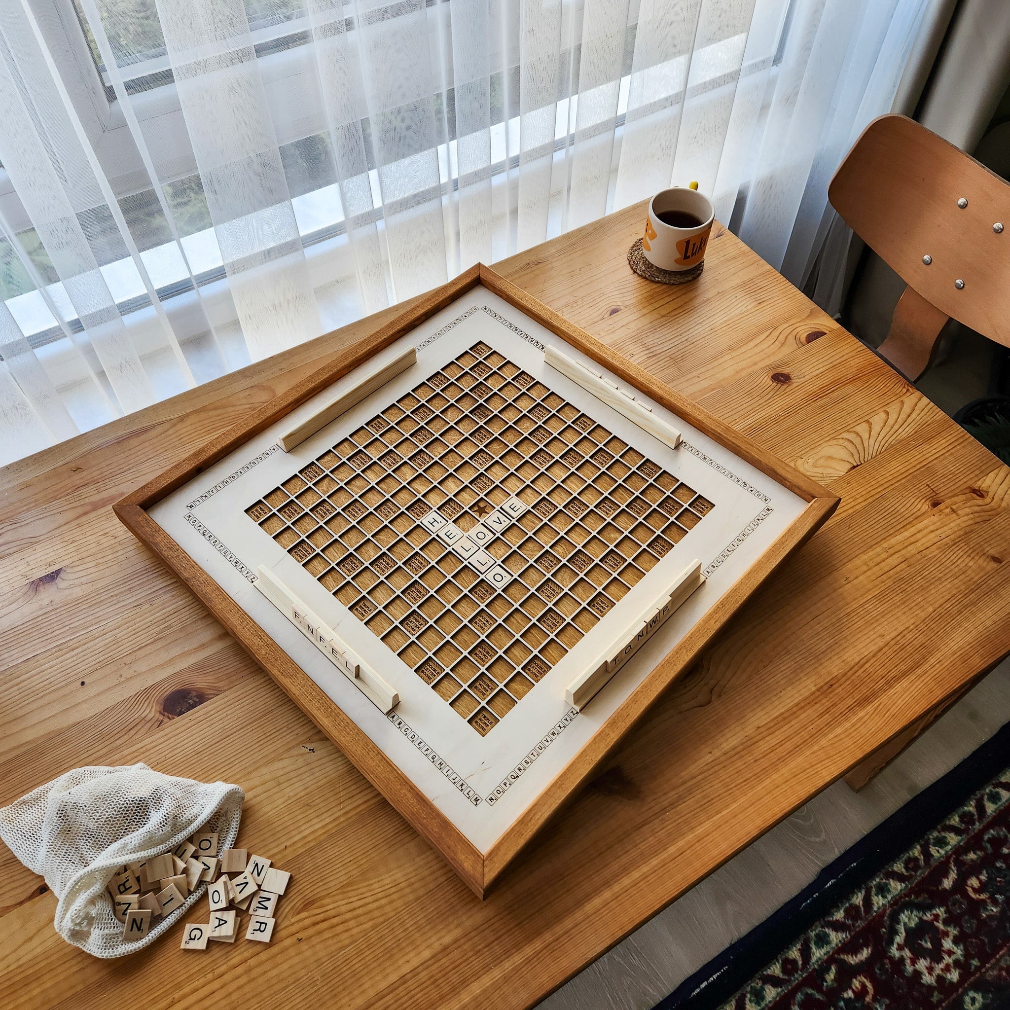 Rustic Scrabble Board Wooden, Game Board, Rotating Board - Kutalp