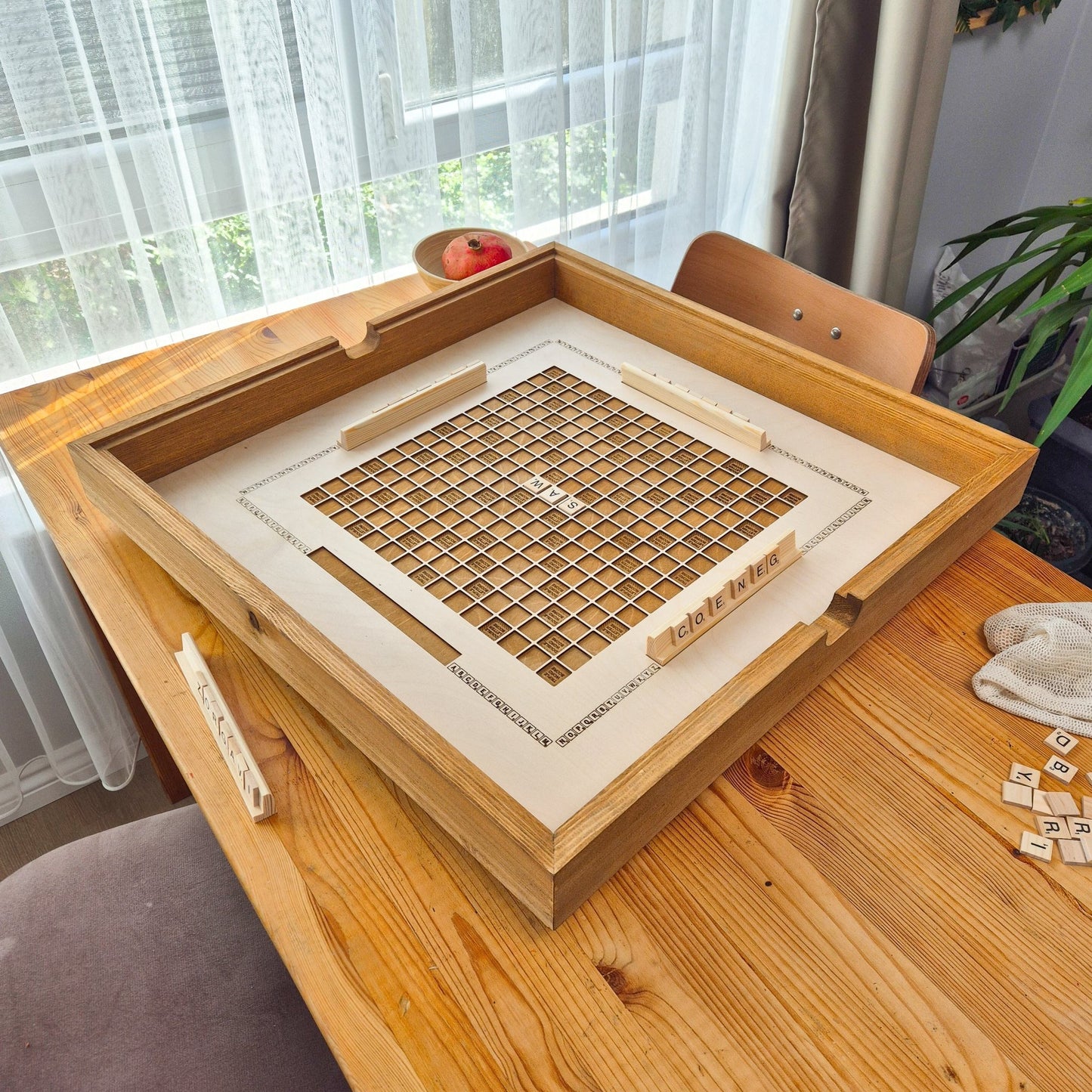 Rustic Scrabble Board Wooden, Glass Top, Game Board, Rotating Board - Kutalp