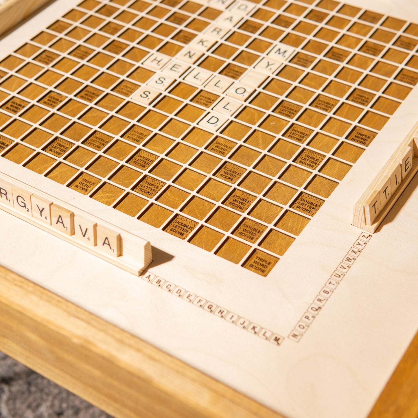 Scrabble Rustic Coffee Table, Glass Top, Game Table - Kutalp