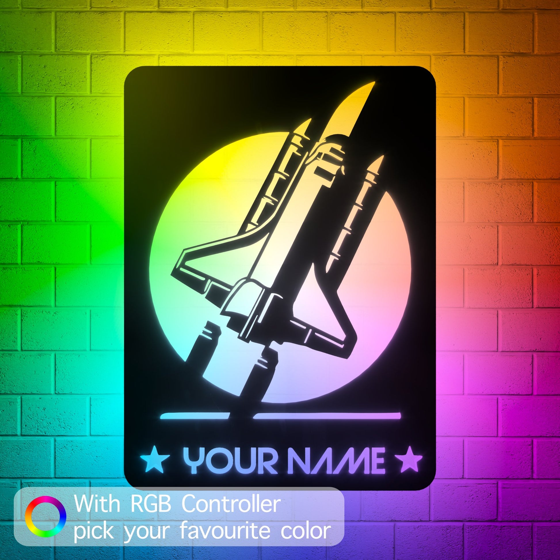 Space Shuttle NASA Led Wall Sign Personalized - RGB Lighted - Kutalp
