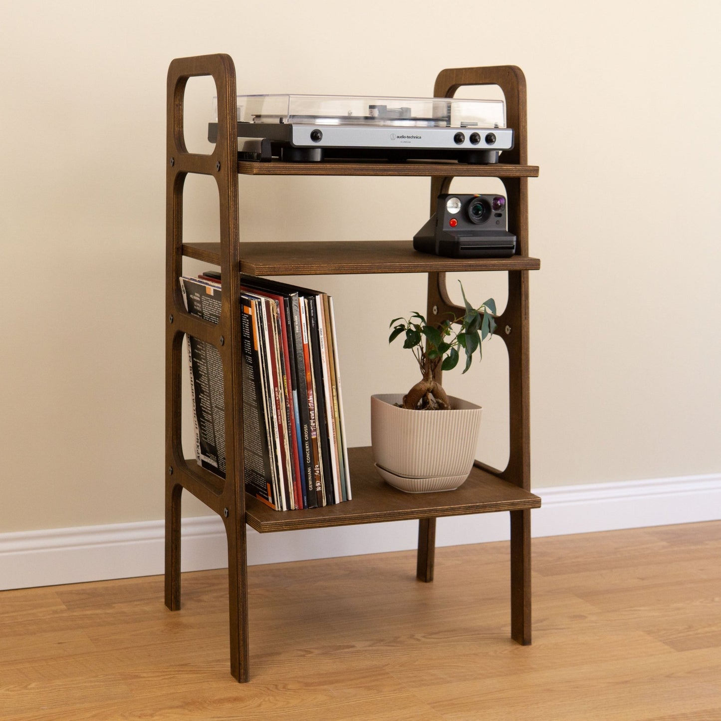TARSA Vinyl Stand Mid - Century, Ladder Bookshelf, Scandinavian Turntable Station - Kutalp