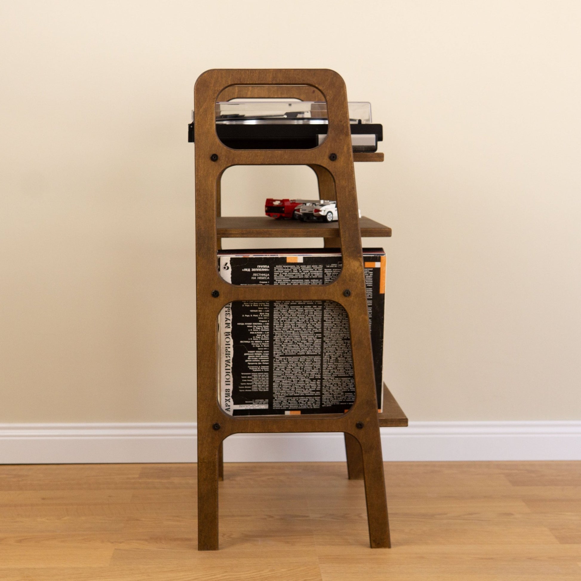 TARSA Vinyl Stand Mid - Century, Ladder Bookshelf, Scandinavian Turntable Station - Kutalp