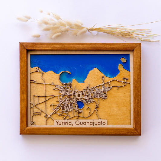 Yuriria, Guanajuato, Mexico Wooden City Map | Wood & Epoxy - Kutalp