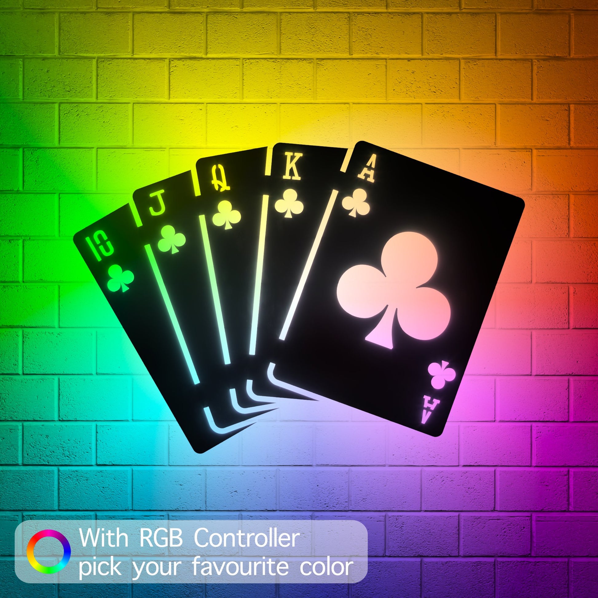 Clubs Royal Flush RGB Led Wall Sign: Poker - Kutalp