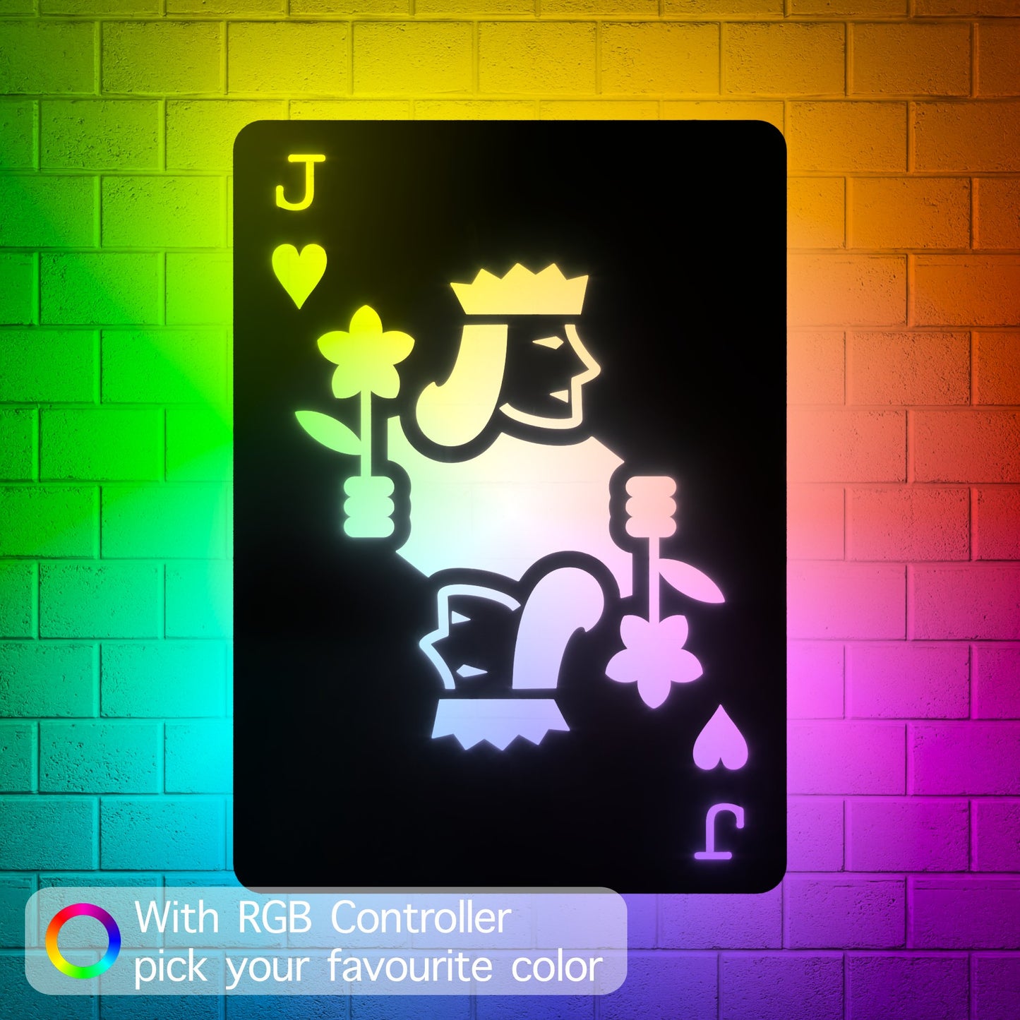 Jack of Hearts RGB Led Wall Sign: Playing Cards - Kutalp