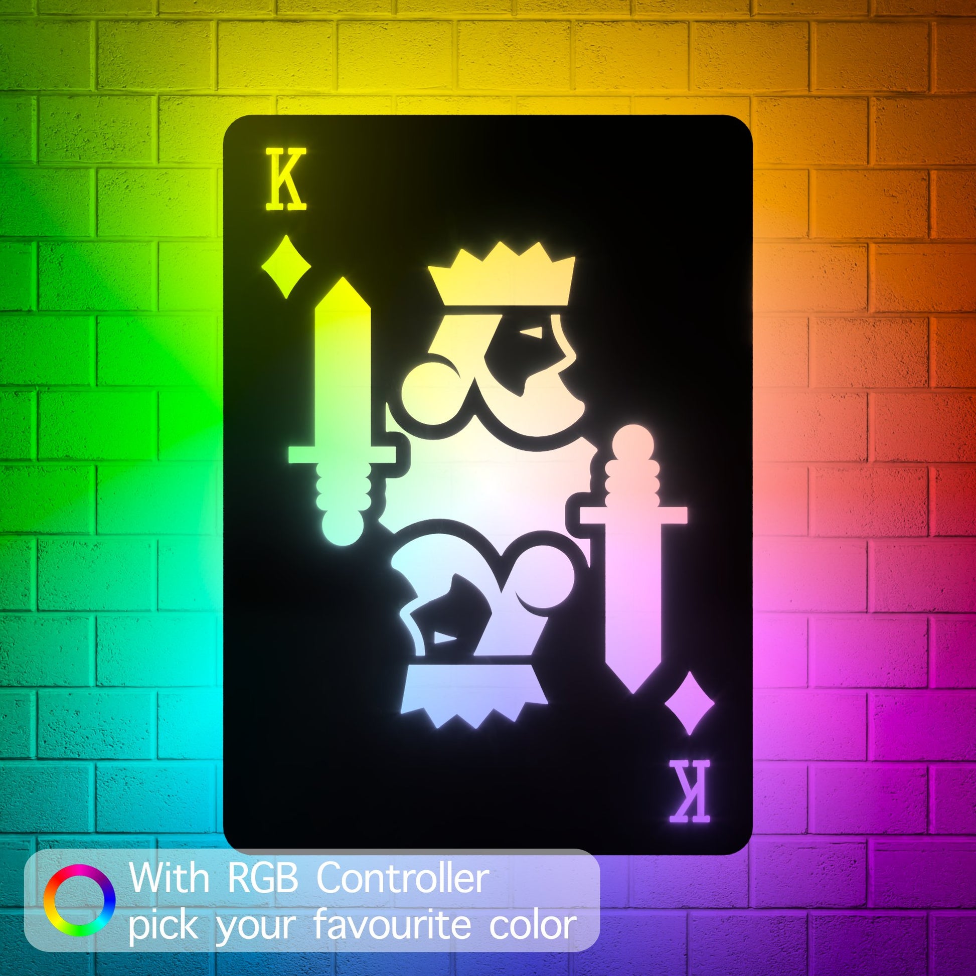 King of Diamonds RGB Led Wall Sign: Playing Cards - Kutalp