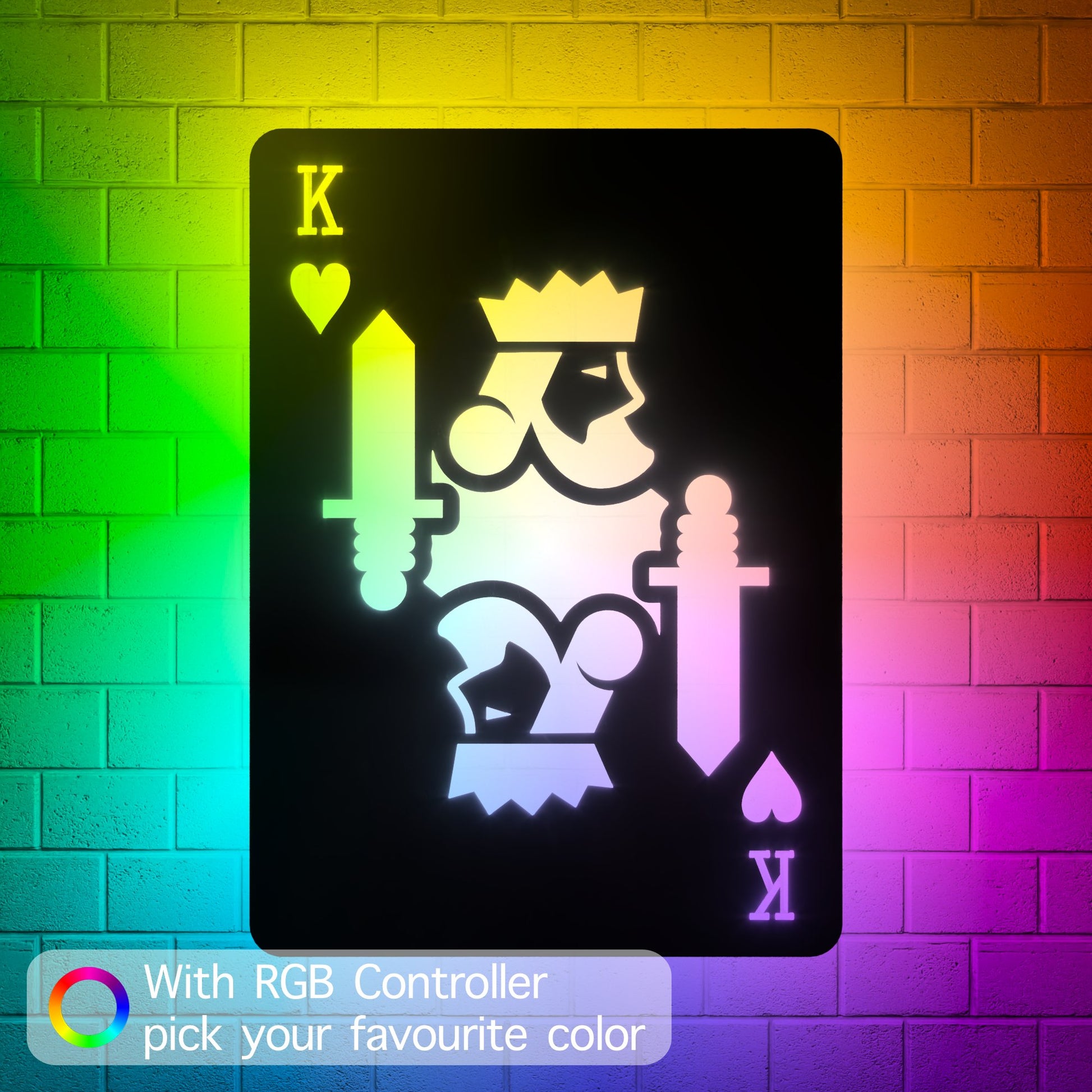 King of Hearts RGB Led Wall Sign: Playing Cards - Kutalp